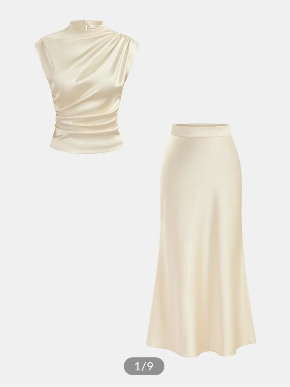 Satin Ruched Top And Midi Skirt Set